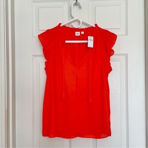GAP Ruffle-Sleeve Tassel Tie Blouse - Orange - Small